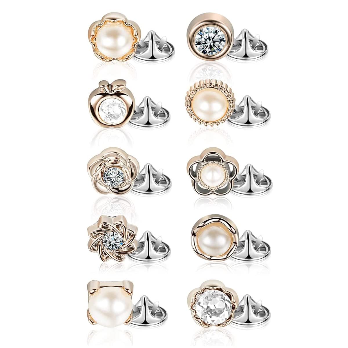 SANNIDHI 10 Pcs Pearl Buttons for Clothes, Instant Shirt Brooch Buttons for Women, Rhinestones Cover Up Hijab Saree Pins Brooch for Dress Bags DIY Crafts Decor SANNIDHI 10 Pcs Pearl Buttons for Clothes, Instant Shirt Brooch Buttons for Women, Rhinestones Cover Up Hijab Saree Pins Brooch for Dress Bags DIY Crafts Decor